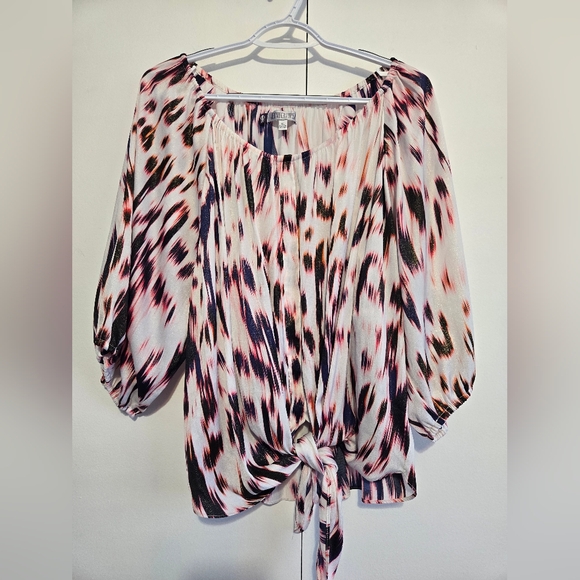 Jennifer Lopez Tops - Jennifer Lopez Tie Front Blouse XL Boho Peasant Top Sheer Flowy Patterned